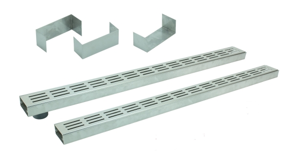 Entwässerungsrinnen Edelstahl superflach Rost Längsschlitzdesign SET Typ 2, System 35/80
